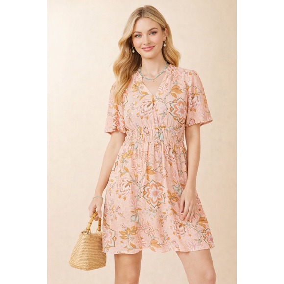 Spartina 449 Dresses & Skirts - Spartina 449 Elayne Splitneck Dress Calm Waters Floral Cottagecore Beachy L